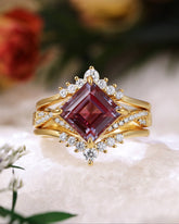 ALTHESSA Wedding Ring Set Square Shaped Alexandrite Engagement Ring Set-3pcs